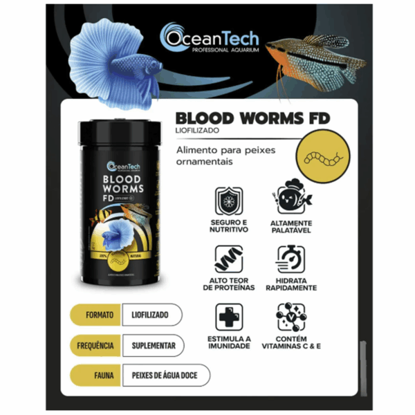 Ração OceanTech Blood Worms Fd 12g Água Doce Suplemento - Imagem 2