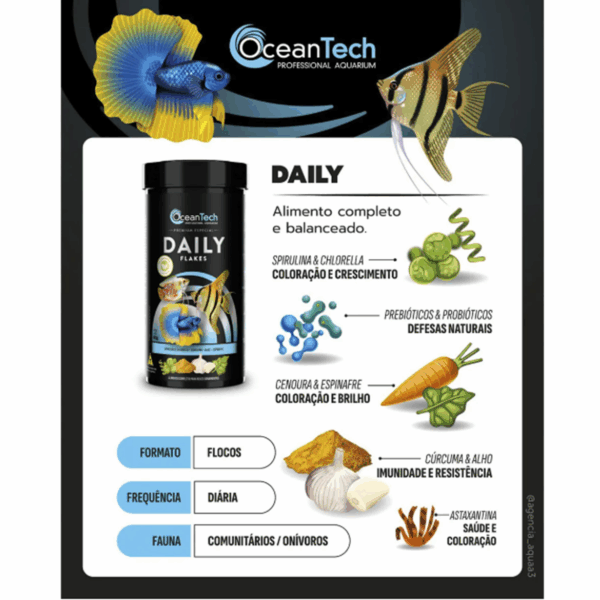 Ração Ocean Tech Daily Flocos 50g Pote Peixes Ornamentais - Imagem 2